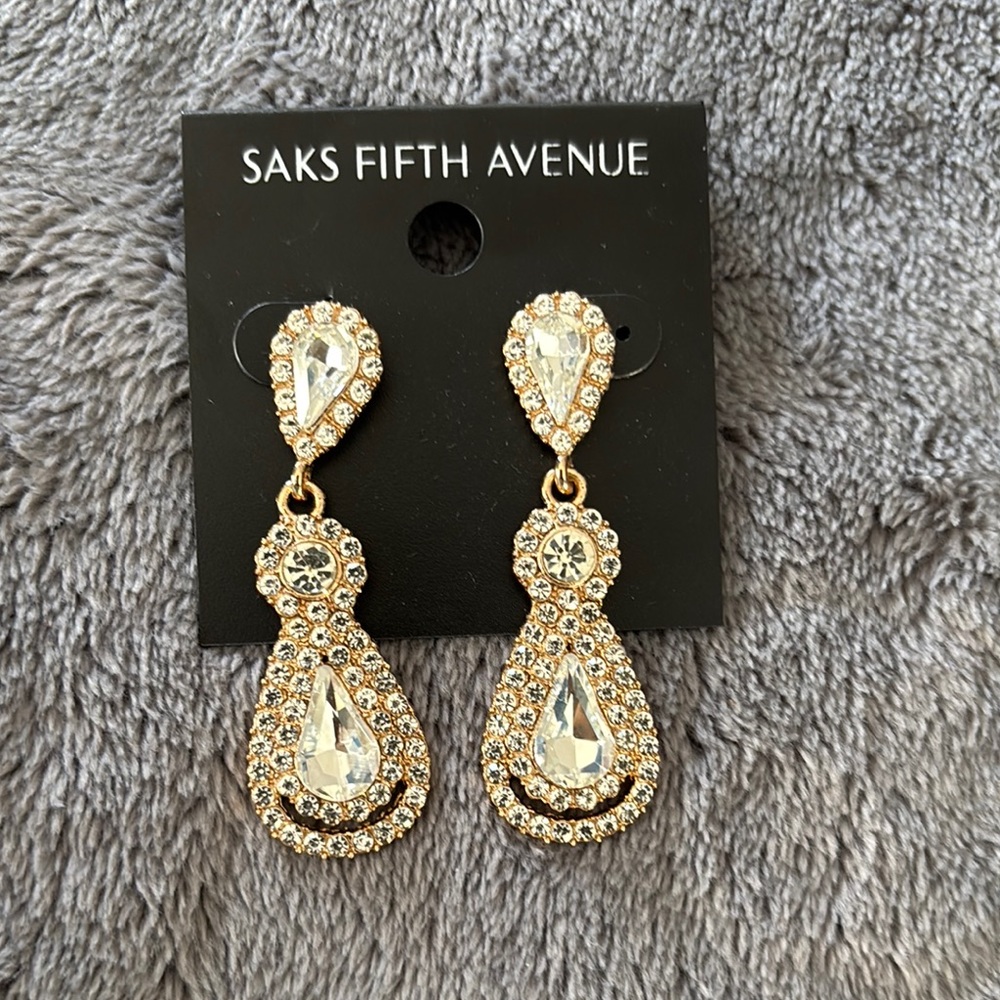 Saks Fifth Avenue Gold Crystal Drop Earrings